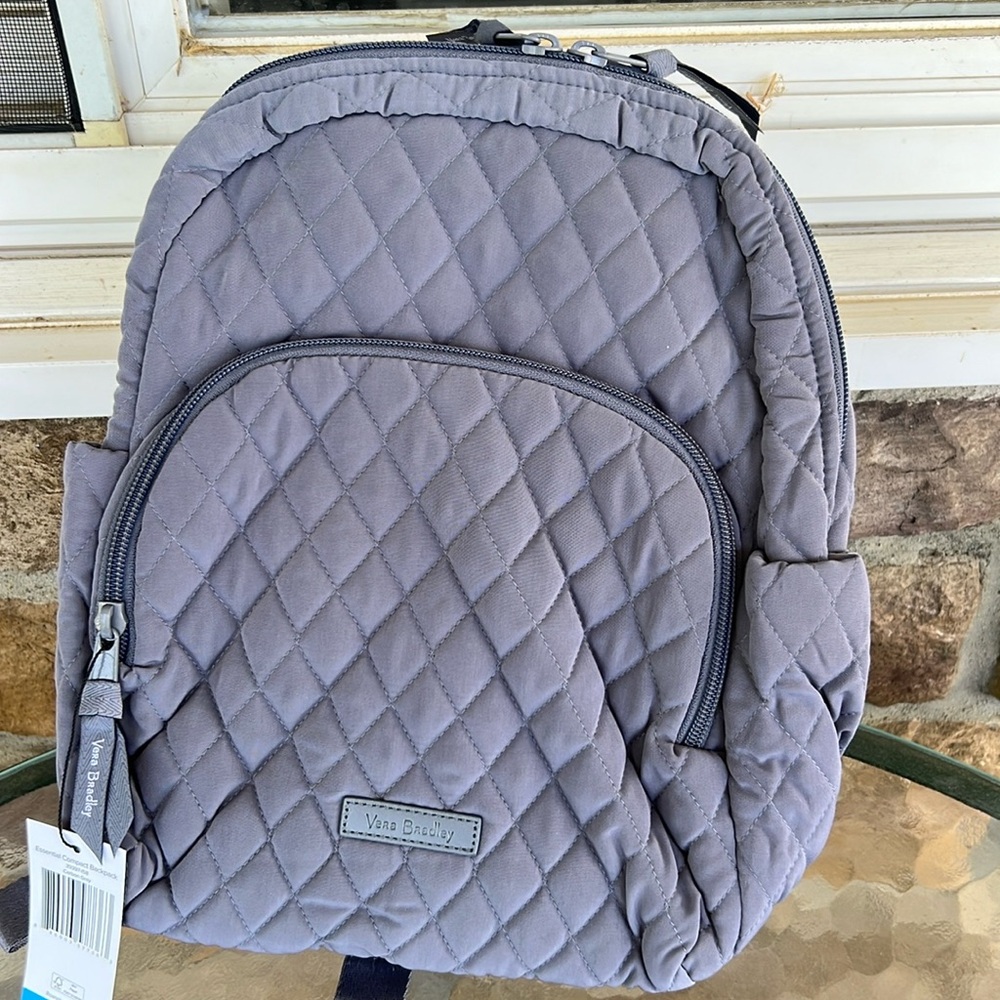 Vera Bradley Essential Compact Backpack Carbon Gray  NWT  135  retail
